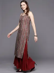 Varanga Women Rust & Grey Striped Kurta