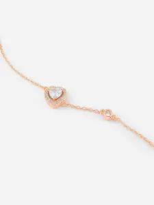 MINUTIAE Women Rose Gold Plated & White Brass Crystals Link Bracelet
