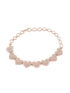 AMI Women Rose Gold Brass Cubic Zirconia Rose Gold-Plated Link Bracelet