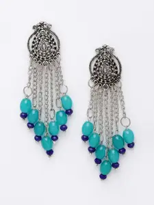 PANASH Silver-Plated & Blue Geometric Drop Earrings