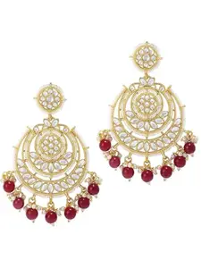 I Jewels Gold Plated & Maroon Chandbali Earrings with Maang Tikka