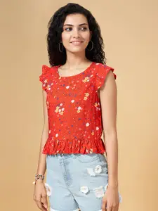 People Red Floral Printed Crop Top