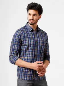 WROGN Men Navy Blue Slim Fit Checked Casual Shirt