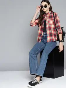 Harvard Women Beige & Red Tartan Checked Casual Shirt