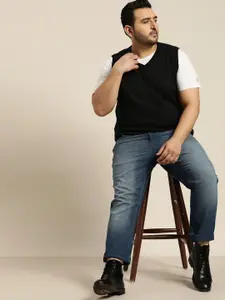 Sztori Men Plus Size Black Solid Sweater