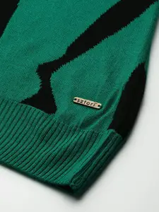 Sztori Women Plus Size Green & Black Self Design Pullover