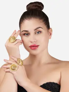 Zaveri Pearls Women Set Of 3 Gold-Plated Circular Finger Ring