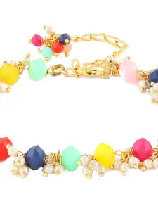 Zaveri Pearls Women Gold-Plated & Pink Wraparound Bracelet