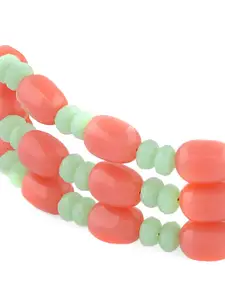 Zaveri Pearls Women Peach-Coloured & Green Gold-Plated Multistrand Bracelet