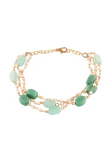 Zaveri Pearls Women Gold-Toned & Green Beaded Multistrand Bracelet