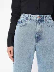 Vero Moda Women Blue High-Rise Low Distress Heavy Fade Jeans