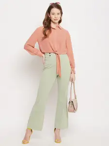 Madame Women Peach Solid Semi Sheer Casual Shirt