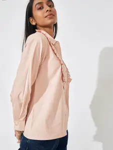 The Label Life Women Pink Yoke Pleated Casual Shirt