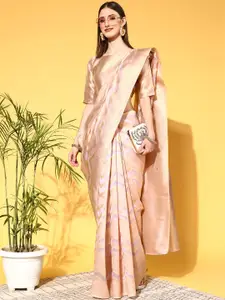 Saree mall Lavender & Golden Striped Organza Sarees