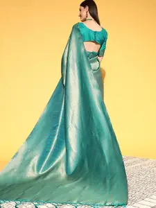 Saree mall Teal Green Ethnic Motifs Silk Blend Sarees