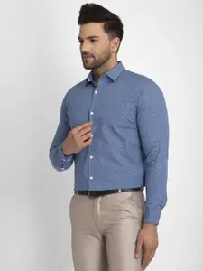 JAINISH Men BlueCotton Micro Ditsy Comfort Printed Formal Shirt