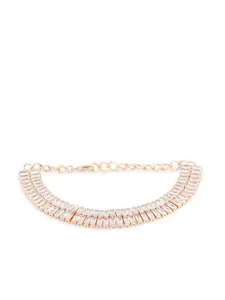 AMI Women Rose Gold-Plated White Brass Cubic Zirconia Wraparound Bracelet