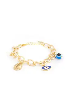 AMI Women Blue Pearls Gold-Plated Charm Bracelet