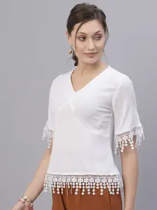 Style Quotient White Fringed Top