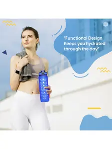 BOLDFIT Blue & White Motivational Time Markers Measurement Sipper Water Bottle