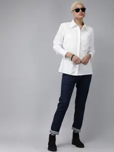 Roadster Women White Slim Fit Casual Shirt