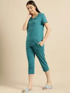 Triumph Women Teal Green Printed Night suit