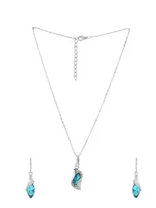 Yellow Chimes Silver-Plated Blue Crystal-Studded Pendant