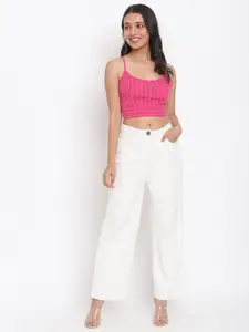 Fabindia Pink Striped Pure Cotton Bralette Crop Top