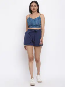 Fabindia Teal Blue Striped Blouson Crop Top