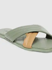 Inc 5 Women Olive Green Textured Open Toe Flats