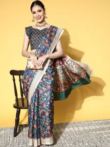 Saree mall Ethnic Motifs Saree With Striped Border