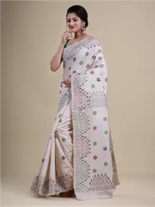 Laa Calcutta Off White & Blue Woven Design Silk Cotton Jamdani Saree