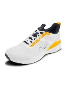 Campus Men Off White & Yellow Mesh Running Shoes