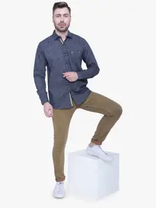 Kuons Avenue Men Charcoal Smart Slim Fit Linen Cotton Casual Shirt
