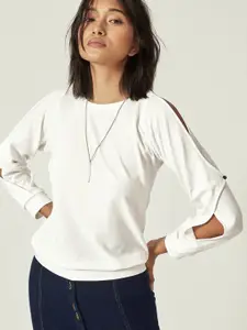The Label Life Women White Textured Knit Top