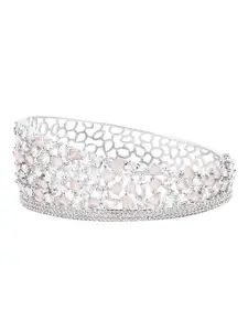Adwitiya Collection Women Silver-Toned & White Brass Cubic Zirconia Handcrafted Rhodium-Plated Bangle-Style Bracelet