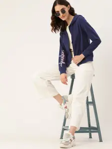 DressBerry Women Navy Blue Hooded Sweatshirt