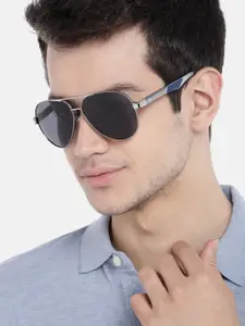 Carlton London Men Black Lens & Silver-Toned Aviator Sunglasses CLSM017