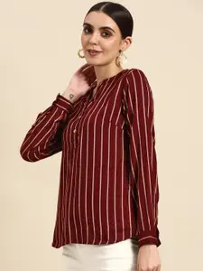 Anouk Maroon Striped Foil Kurti