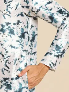 KISAH Men White Dyed Mirror Work Kurta with Churidar
