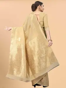 Silk Land Beige & Gold-Toned Ethnic Motifs Zari Woven Saree