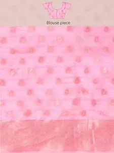 Silk Land Pink & Gold-Toned Woven Design Saree