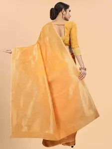 Silk Land Women Orange & Gold-Toned Woven Design Zari Saree