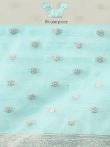 Silk Land Blue & Gold-Toned Woven Design Zari Saree