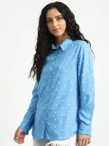 United Colors of Benetton Women Blue Printed Casual Shirt