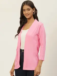 WISSTLER Women Pink Solid Pure Cotton Shrug