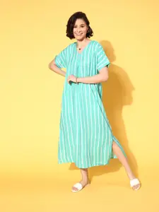 MBeautiful Sea Green Striped Maxi Kaftan Nightdress