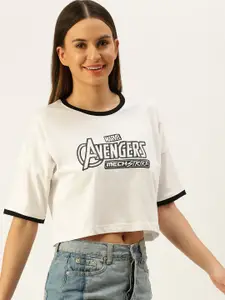 JUNEBERRY Marvel White Print Extended Sleeves Placement Print Boxy Crop Top