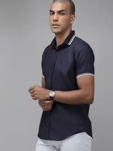 Van Heusen Men Navy Blue Slim Fit Casual Shirt
