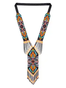 Crunchy Fashion Black & Mustard Handcrafted Necklace
